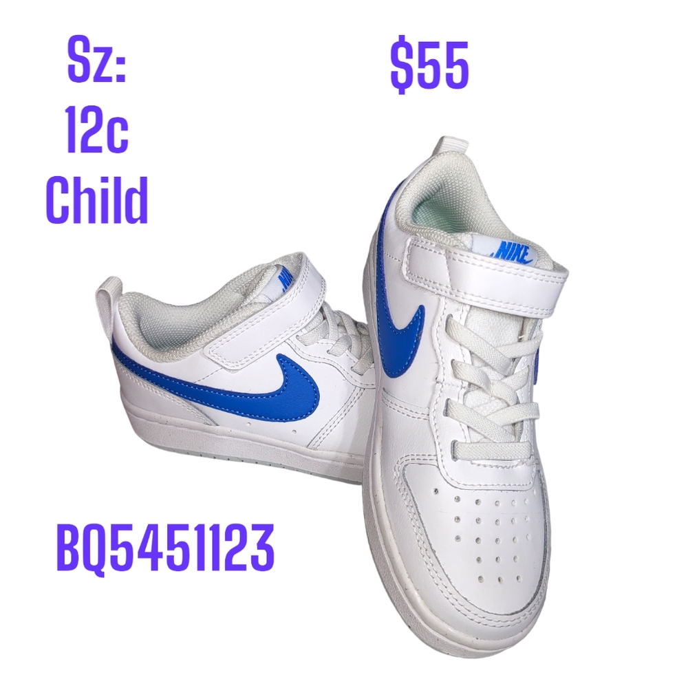 Nike Court Borough Low 2 (PSV) Sz 12c White & Blue Sneaker / Shoe / Infant/ Baby